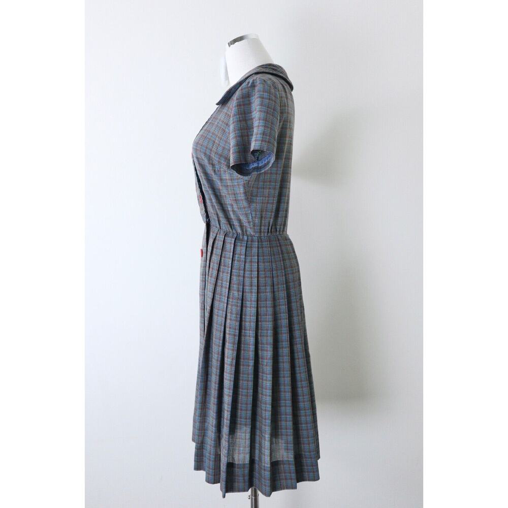 Vintage 1950s John Norman Inc. Double Breasted Shirt Dress Plaid Short Sleeve - Picture 8 of 14